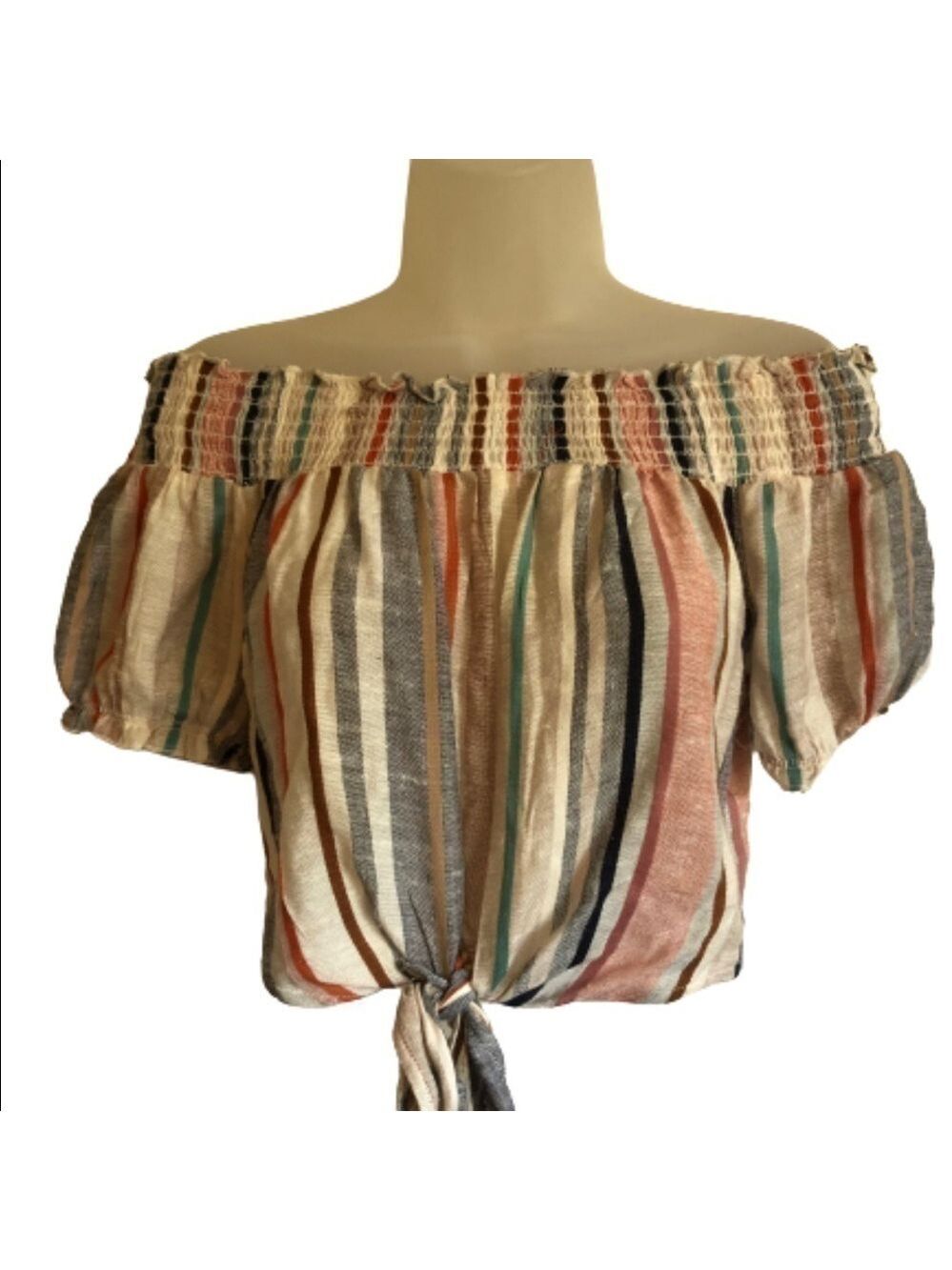 La Hearts Off The Shoulder Tie Front Crop Top Sz S